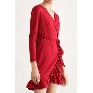 Ketty More Women Long Sleeve Modernize Irregular Ruffled Hem Solid Colored Soft Dress - KMWD66582