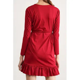 Ketty More Women Long Sleeve Modernize Irregular Ruffled Hem Solid Colored Soft Dress - KMWD66582