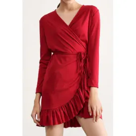 Ketty More Women Long Sleeve Modernize Irregular Ruffled Hem Solid Colored Soft Dress - KMWD66582