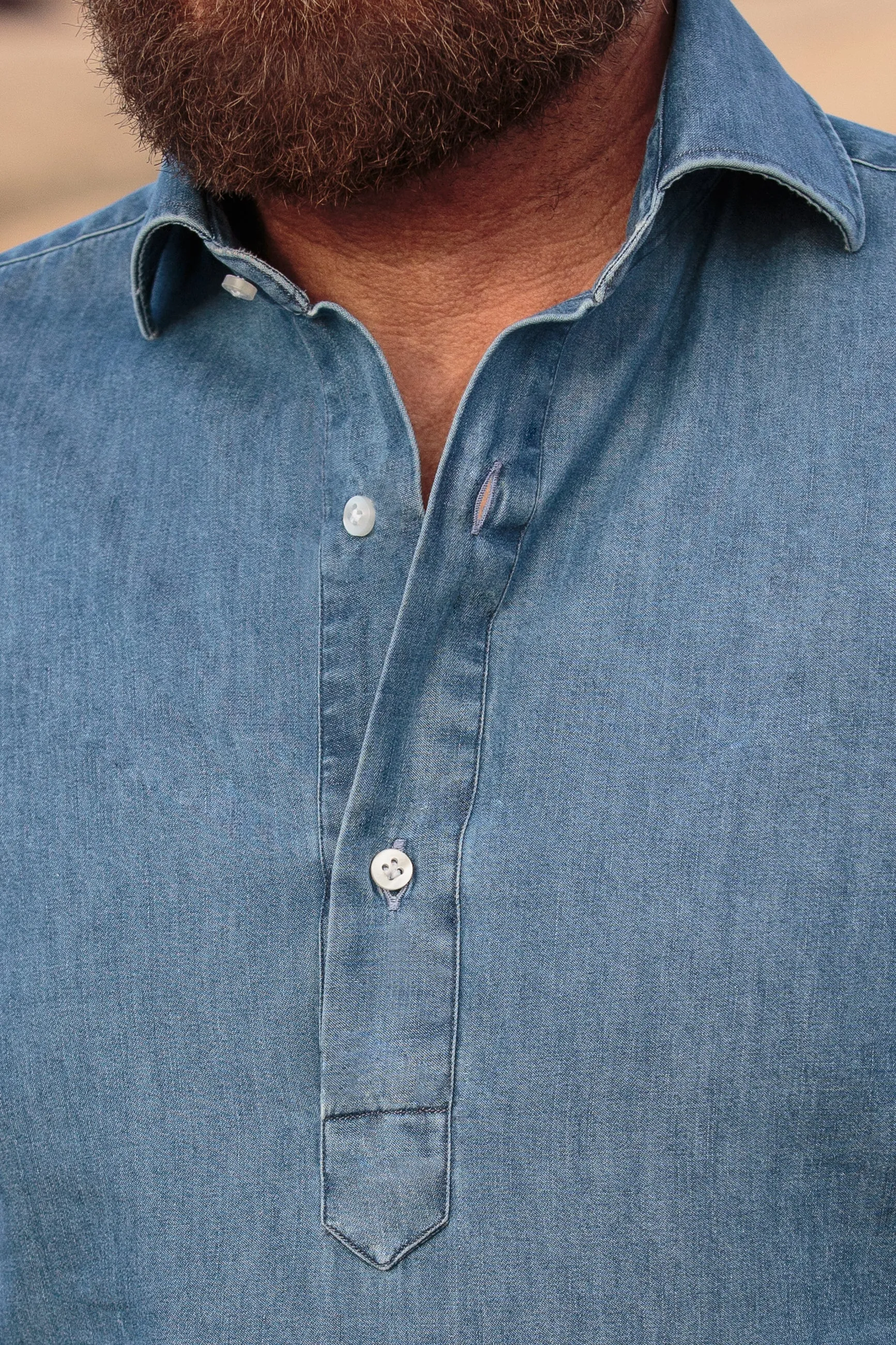 Light blue denim popover shirt - Made in Italy