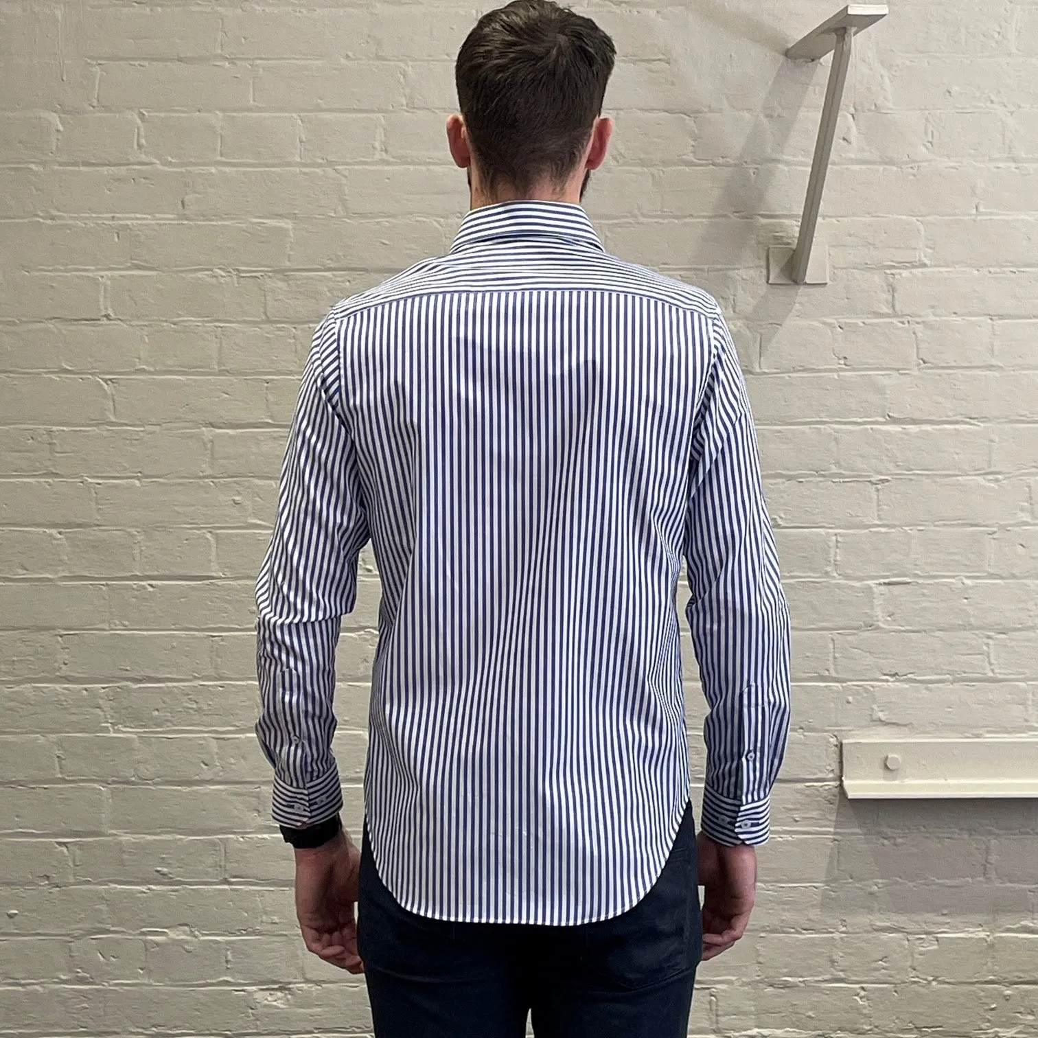 Long Sleeve Business Shirt - Stripe - Blue & White