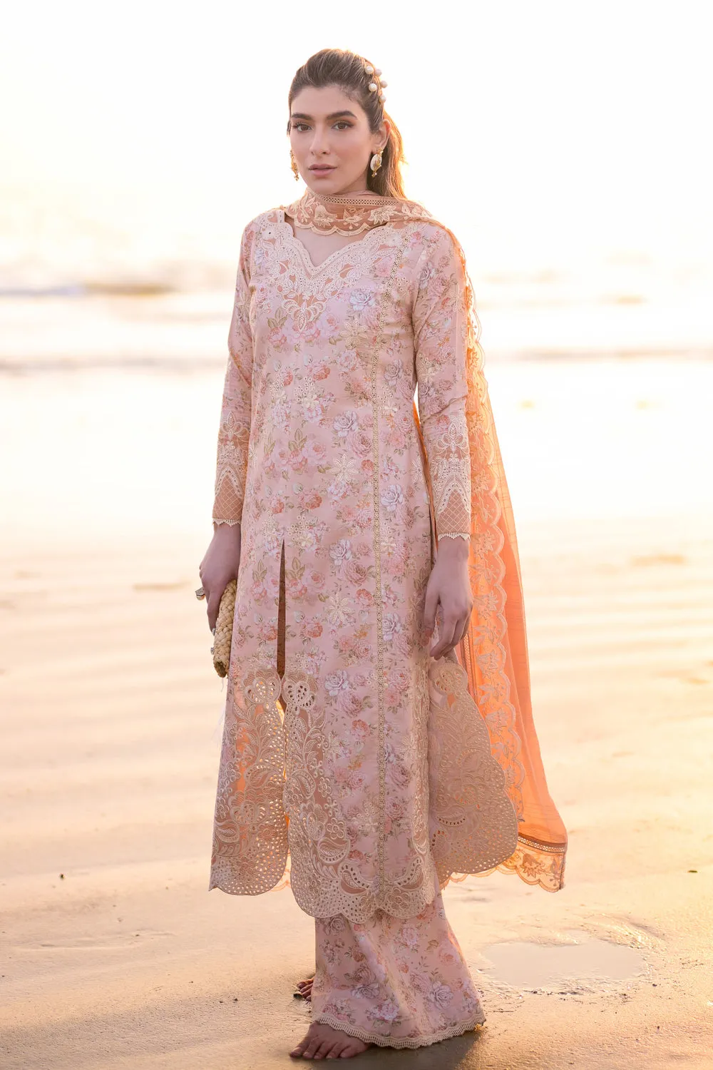 Luxury Lawn Vol 2 '24 - Pastel Floral Peach - Nel-24610