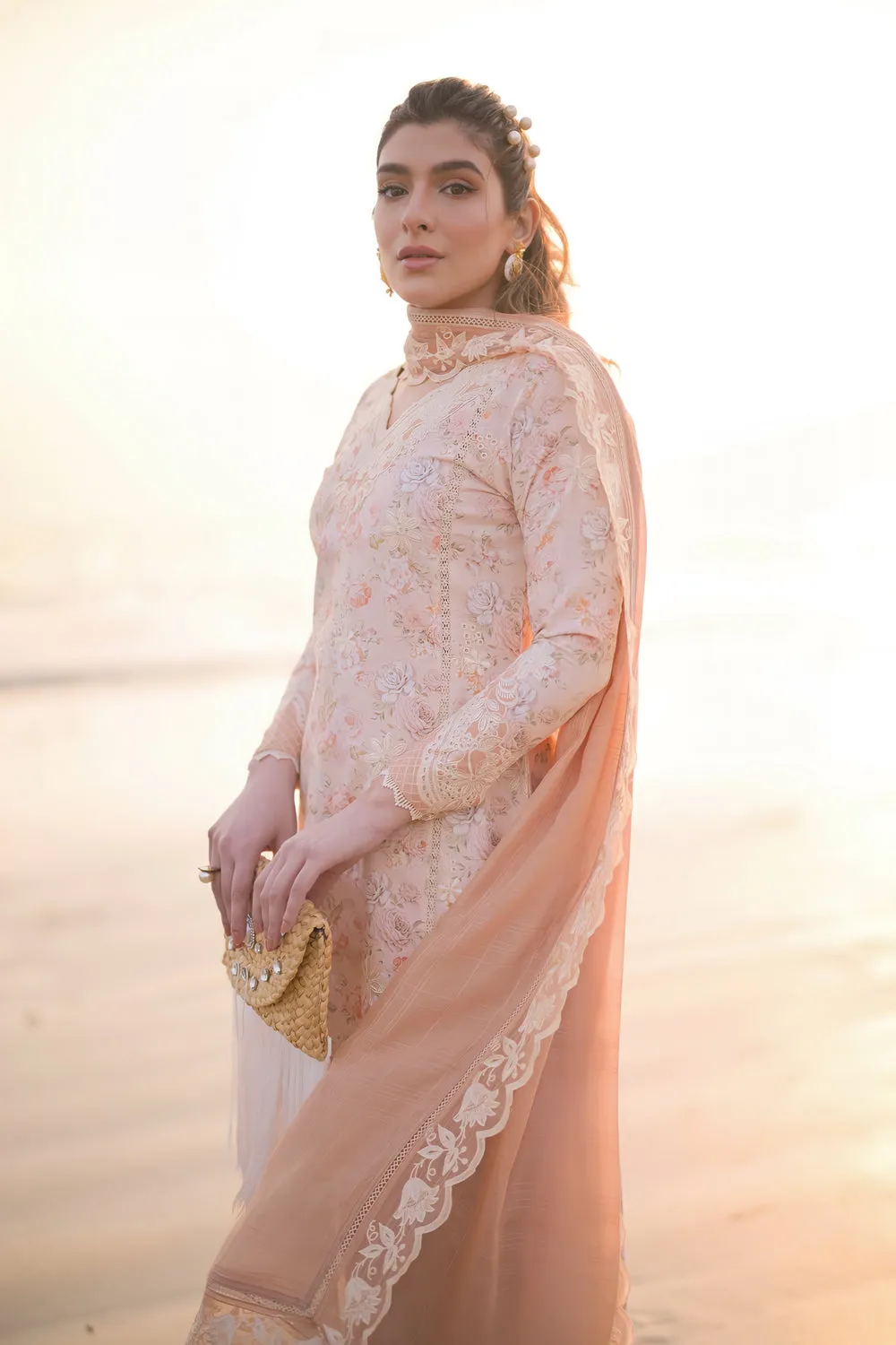 Luxury Lawn Vol 2 '24 - Pastel Floral Peach - Nel-24610