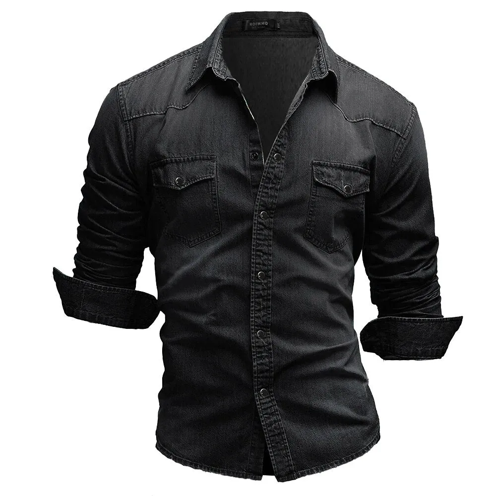 Men's Double Pocket Casual Long Sleeve Denim Shirt