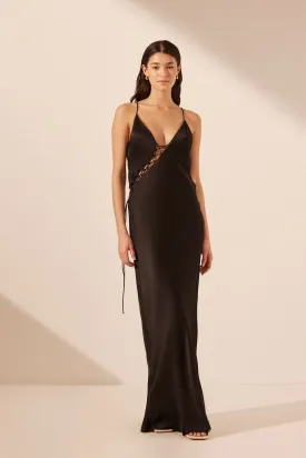 MIA LACE UP MAXI DRESS - BLACK