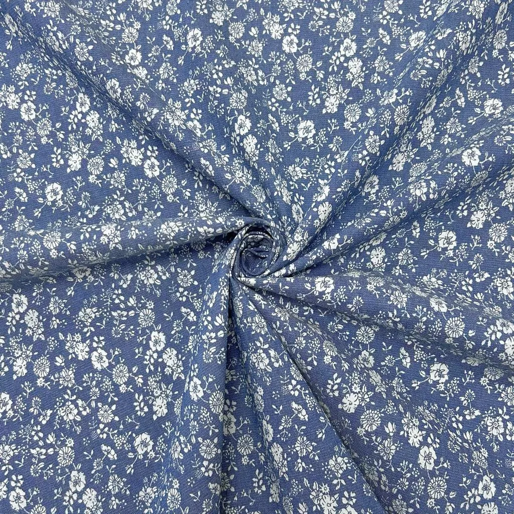 Mini Bouquets Chambray Denim Fabric