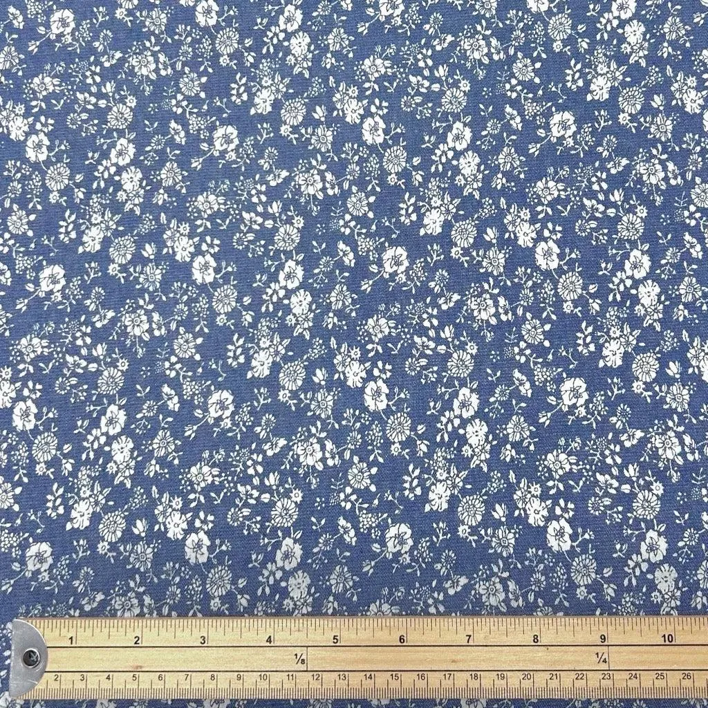 Mini Bouquets Chambray Denim Fabric