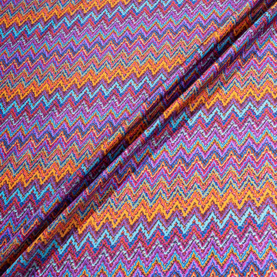 Multi-Coloured Zig Zag Printed Pure Silk Twill