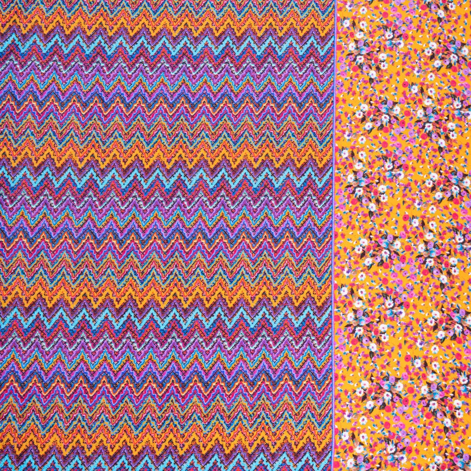 Multi-Coloured Zig Zag Printed Pure Silk Twill