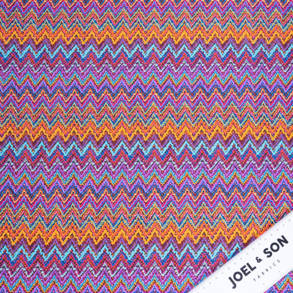 Multi-Coloured Zig Zag Printed Pure Silk Twill