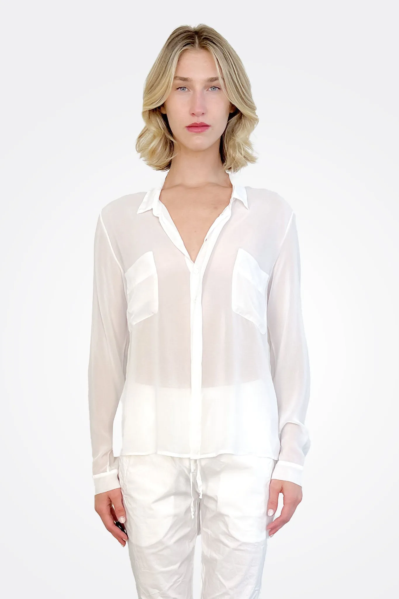 Pocket Silk Button Down - White