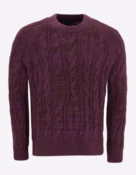 Purple Cable Knit Wool Blend Sweater