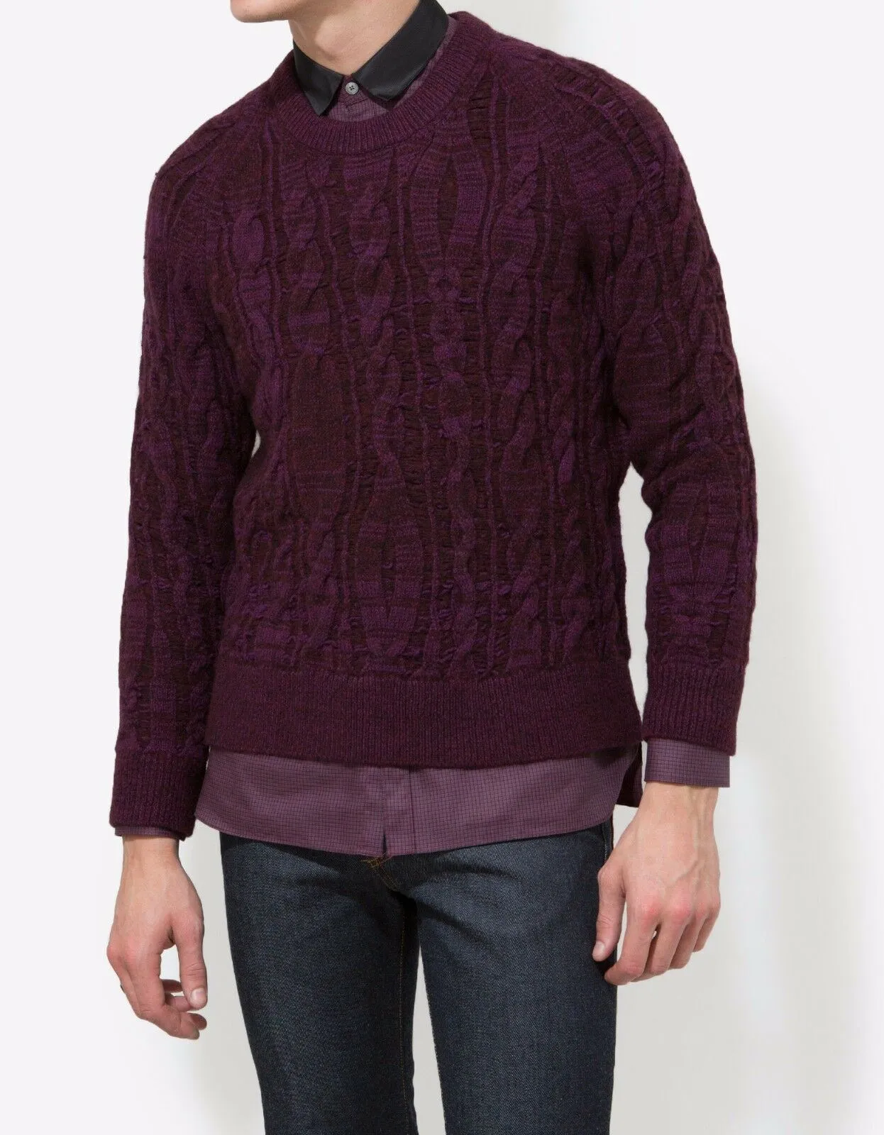 Purple Cable Knit Wool Blend Sweater