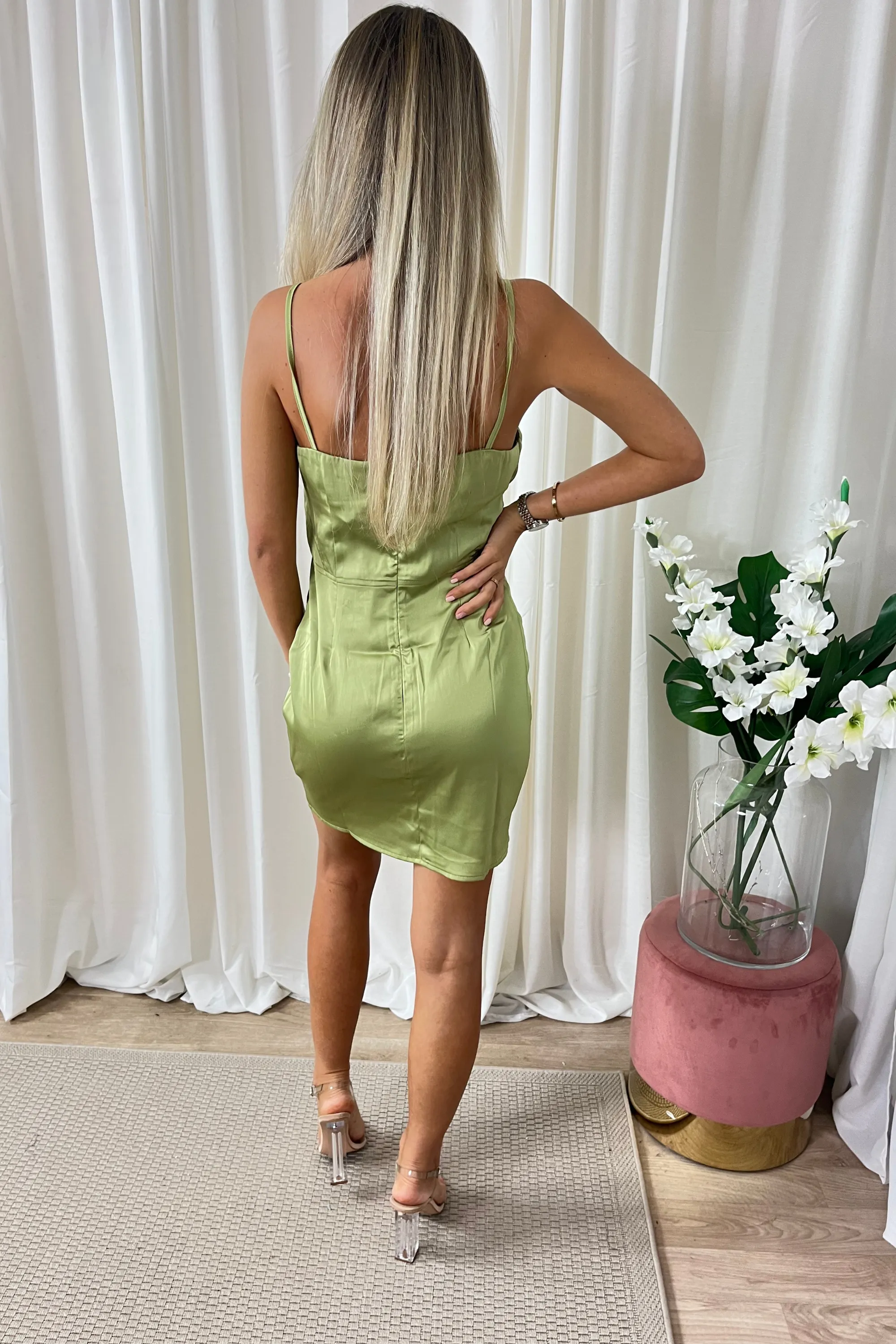 Sage Green Satin Slip Dress