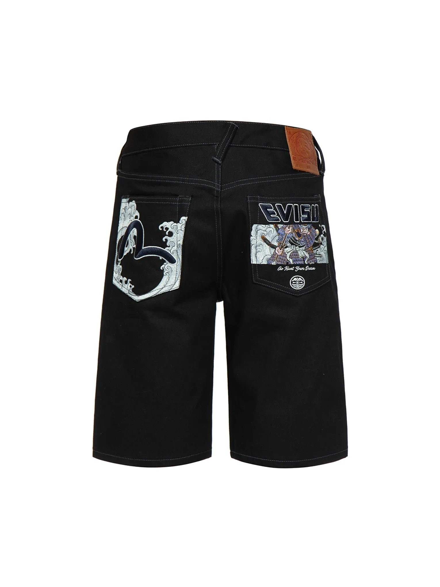 Samurai and Seagull Embroidery Denim Shorts