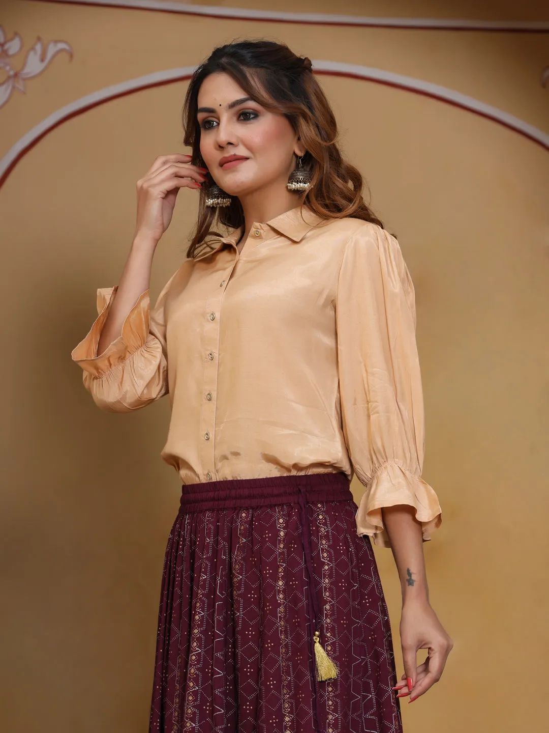 Silk Blend Camel Brown Shirt