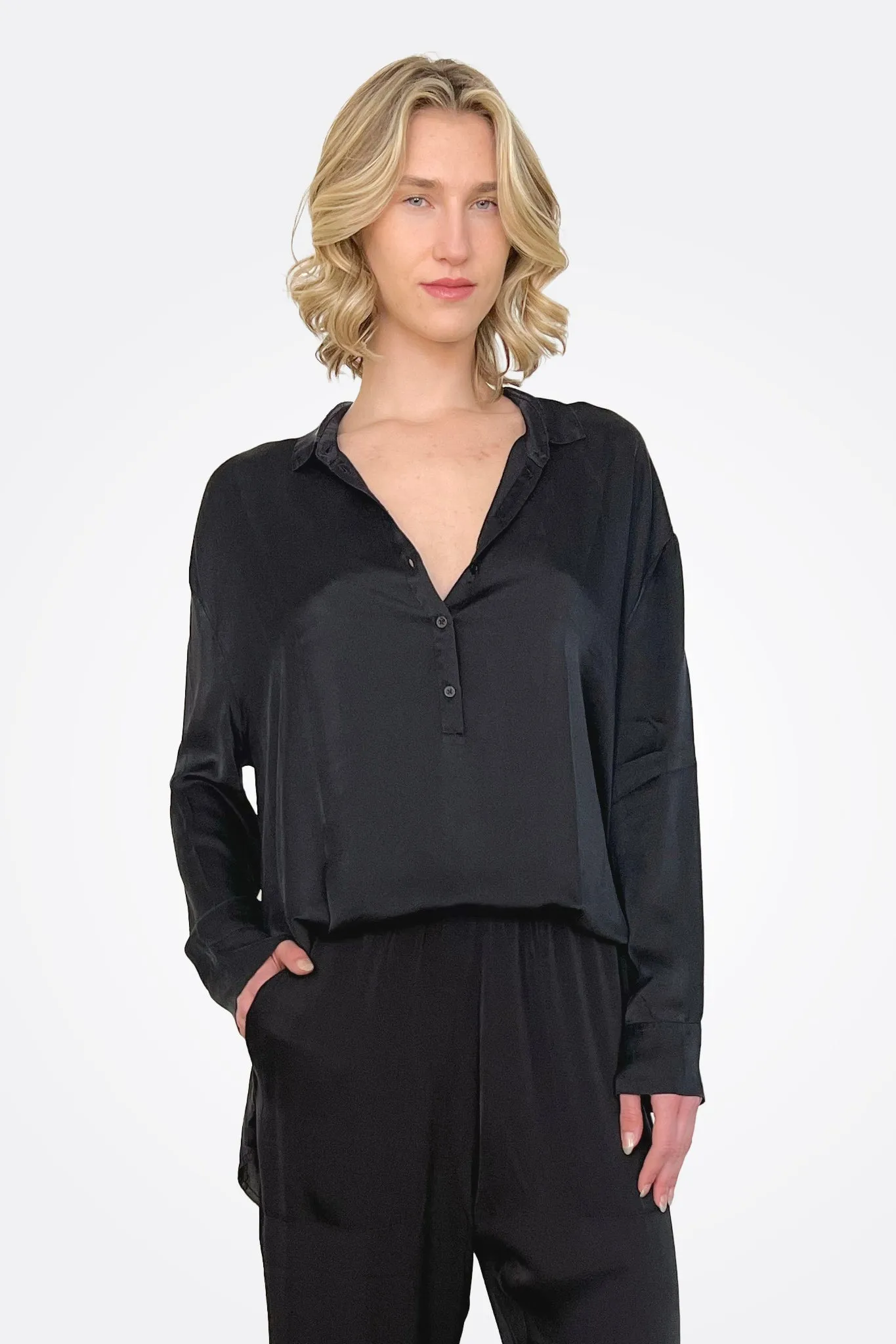 Silk Oversized Button Down - Black