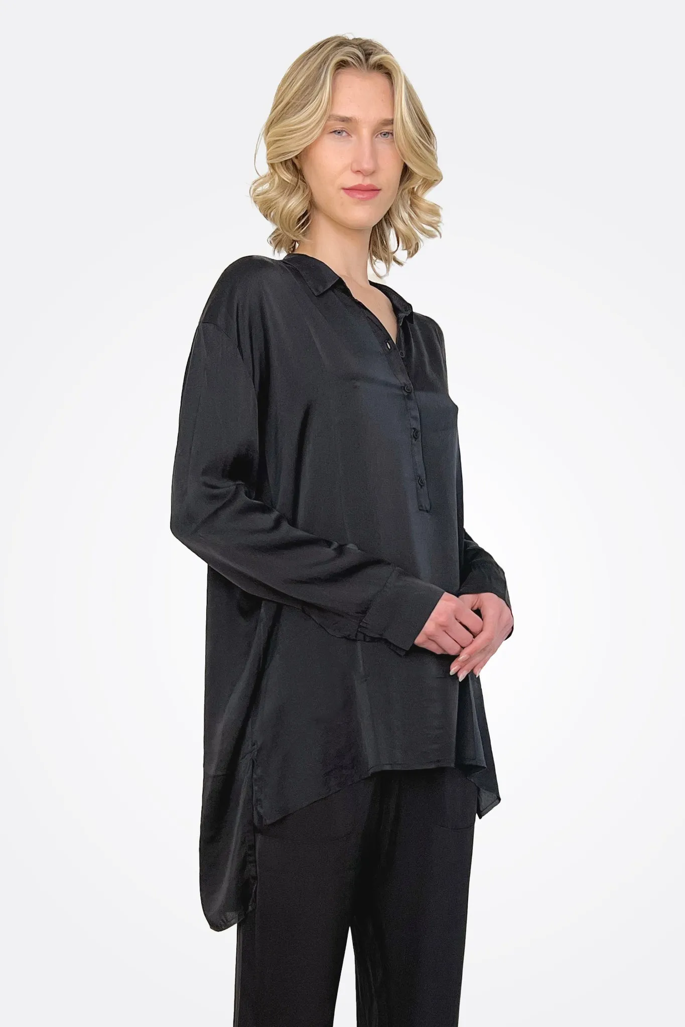 Silk Oversized Button Down - Black