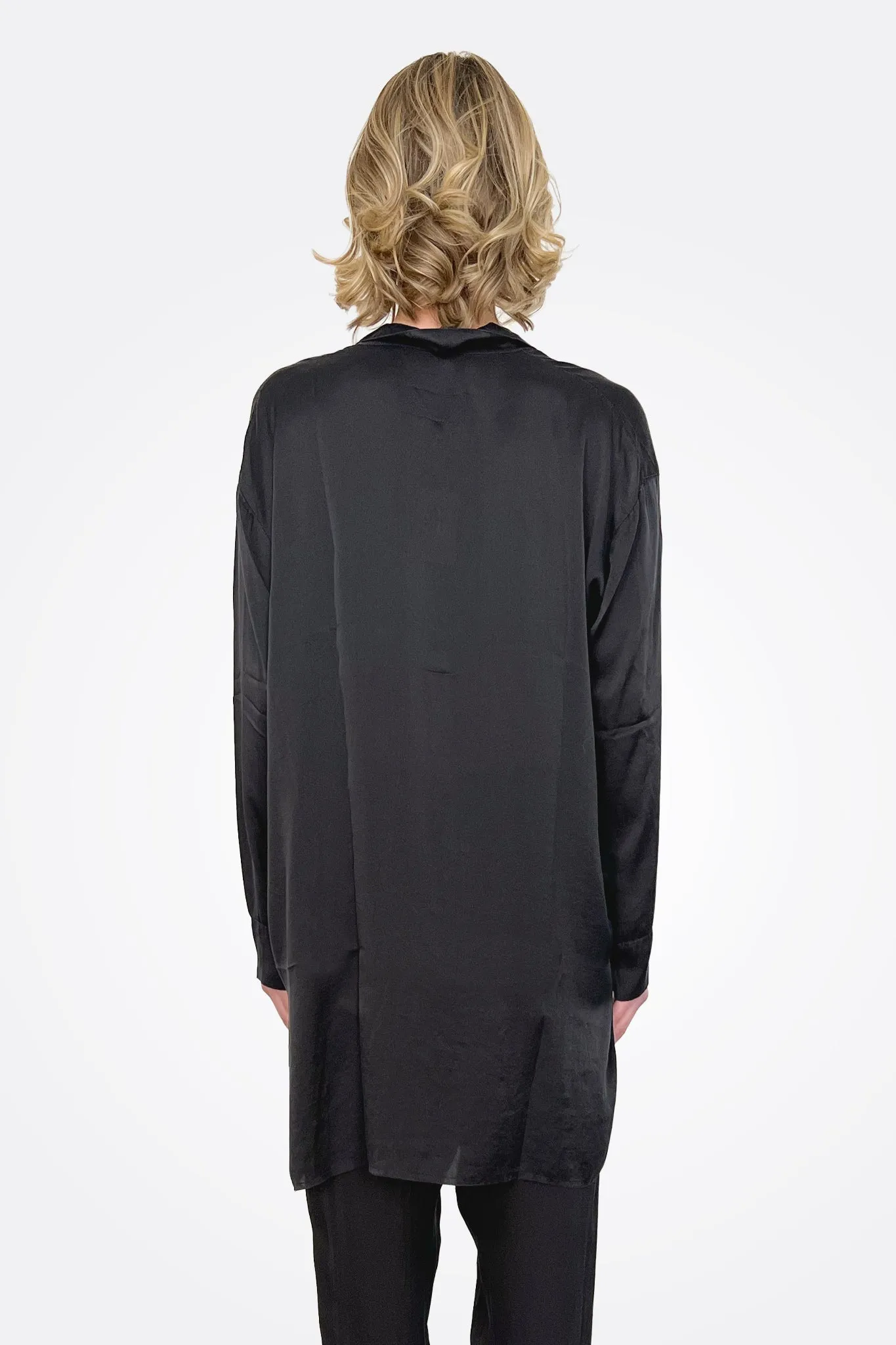 Silk Oversized Button Down - Black