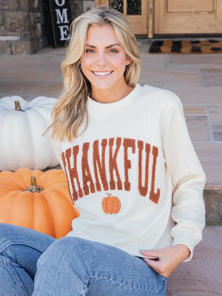 Simply Southern Crew braid thankful sweater