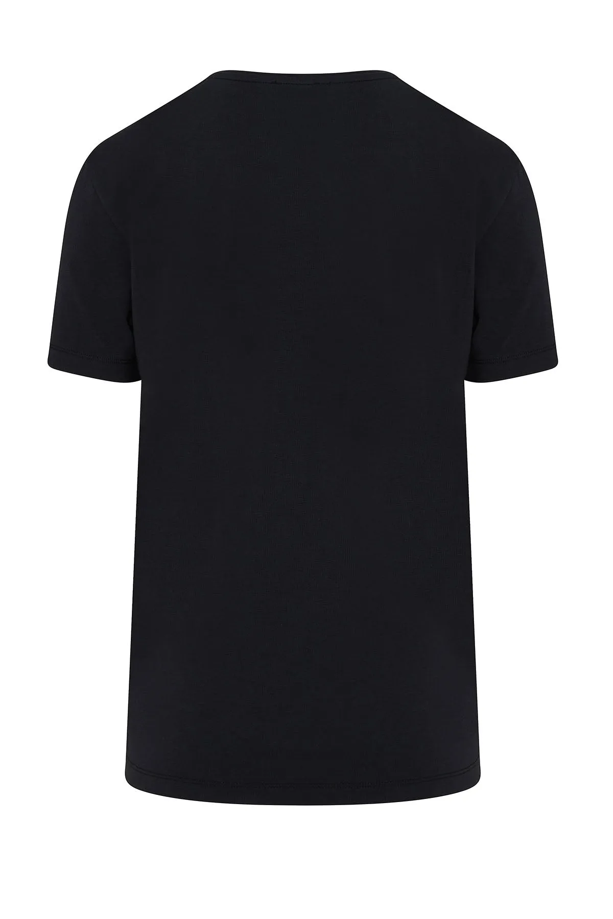 Slim Fit Black Printed Cotton Blend Crew Neck T-Shirt