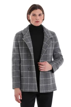 Slim Fit Double Breasted Gray Wool Blend Coat