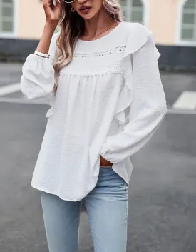 Solid-color Round Neck Long Sleeve Loose Bubble Sleeve Shirt