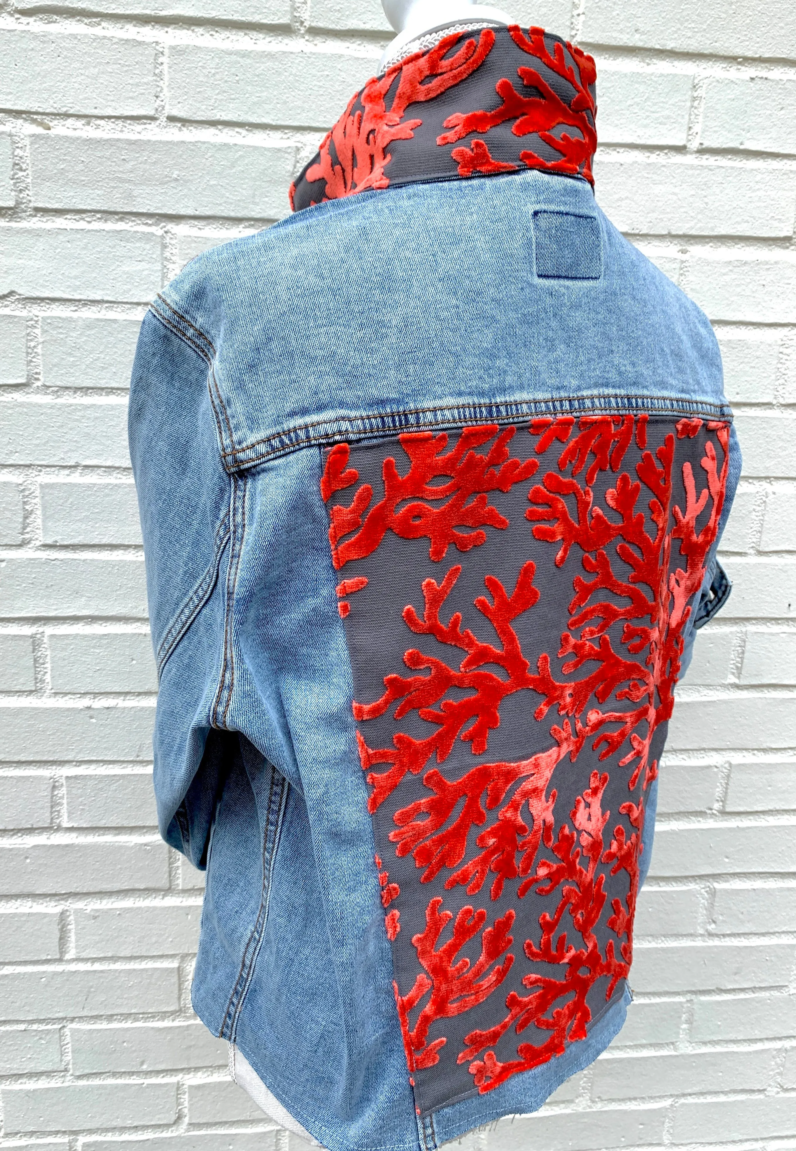 Stevie Denim Jacket - Denim w Coral Velvet (ST02)