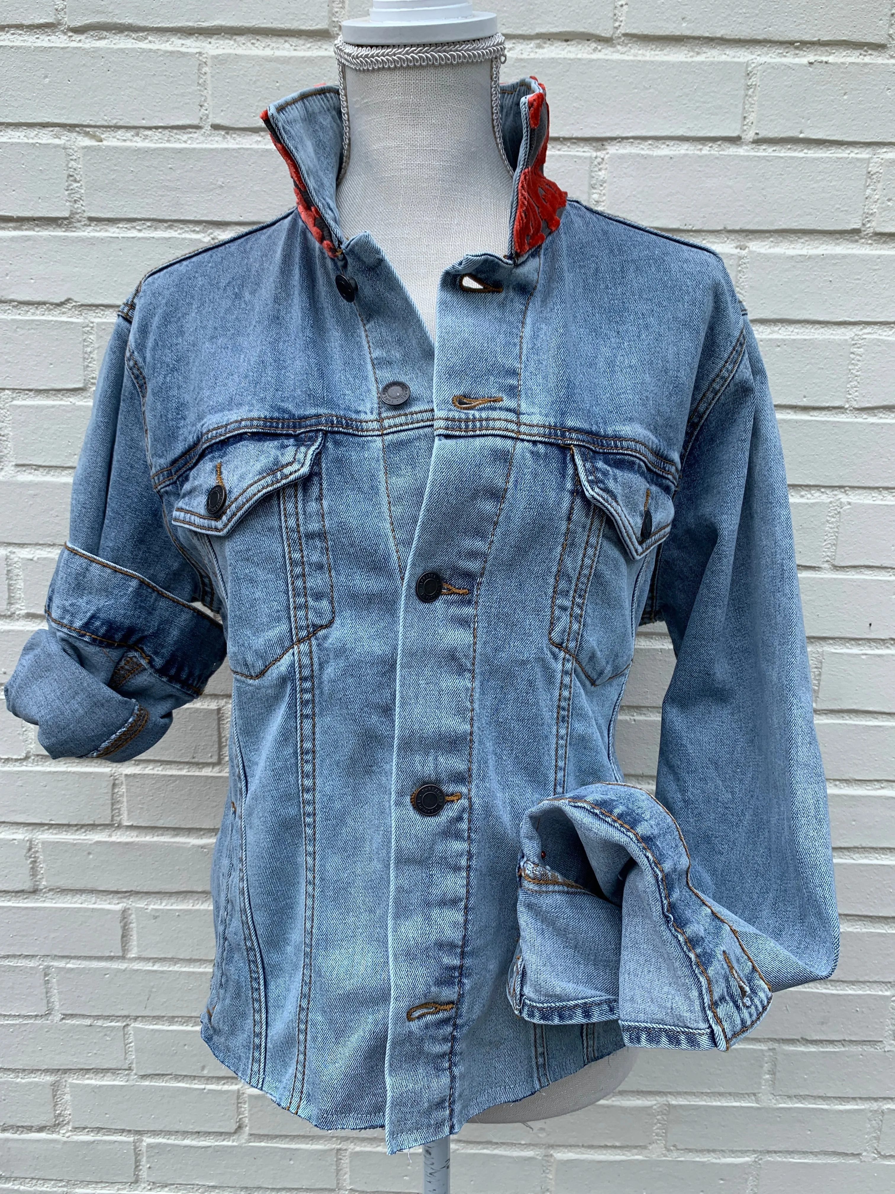 Stevie Denim Jacket - Denim w Coral Velvet (ST02)