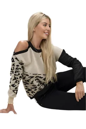 TEEK - Leopard Print Color Block Sweater