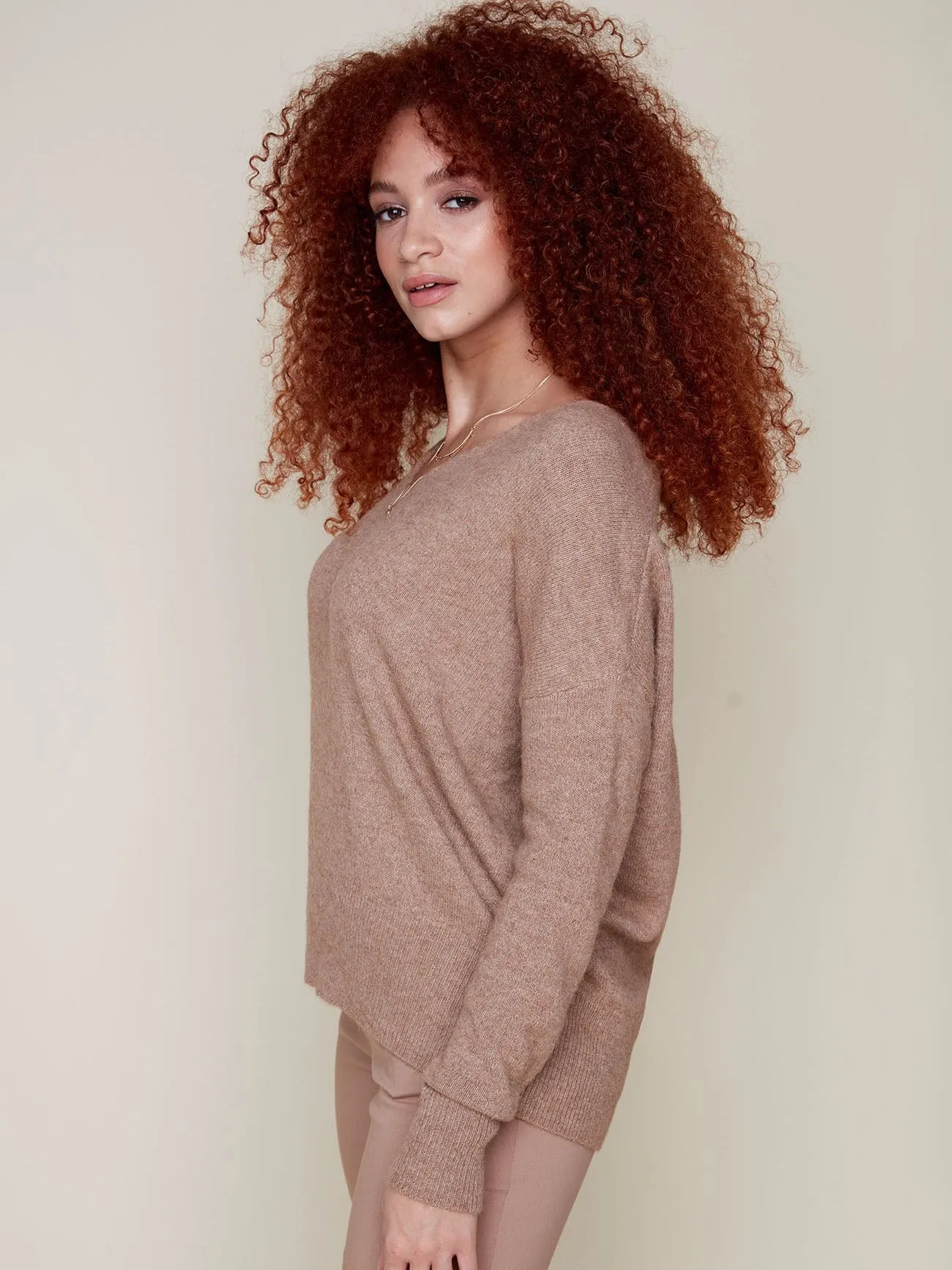 V-Neck Comfort Sweater Heather Tan by Renuar