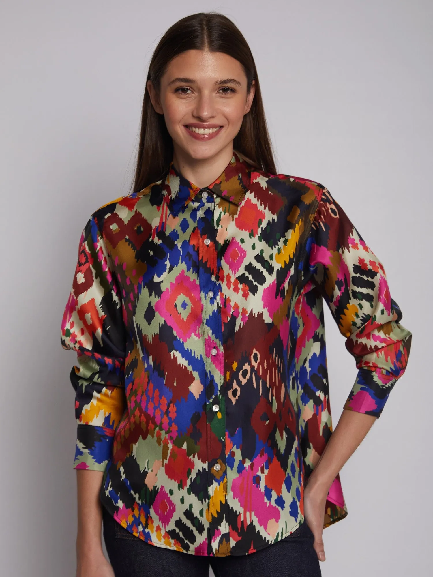 Vilagallo Multicoloured Silk Ikat Blouse