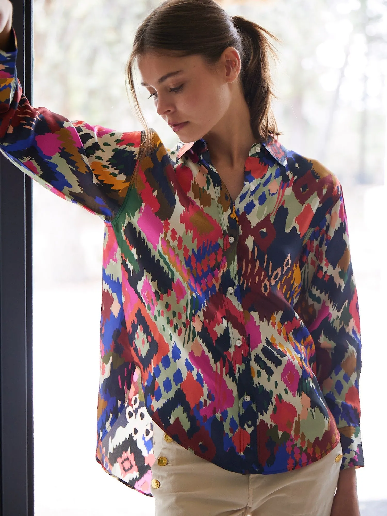 Vilagallo Multicoloured Silk Ikat Blouse