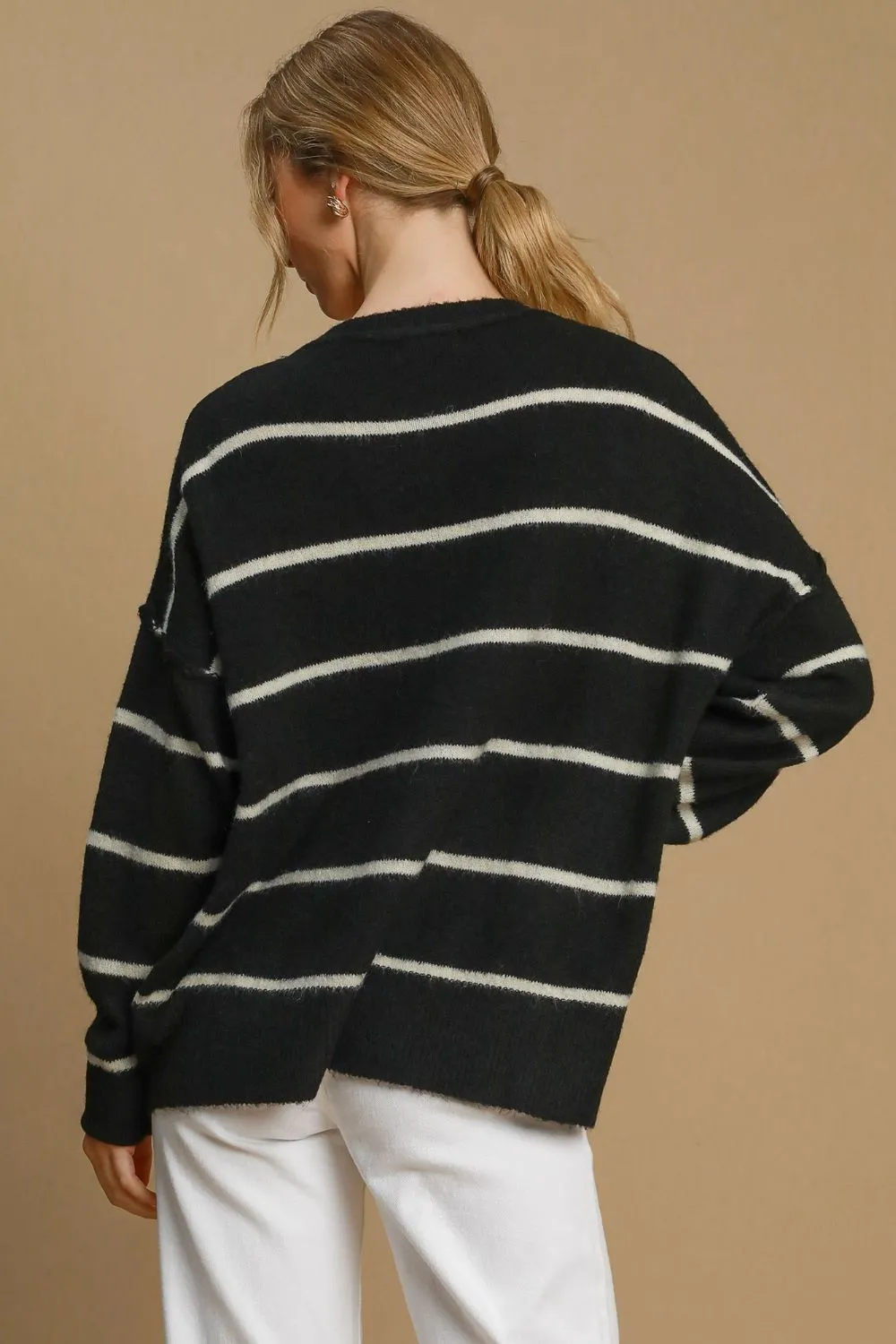 Wanda -Wool Blend Striped Round Neck Sweater -Umgee - Exclusively Online