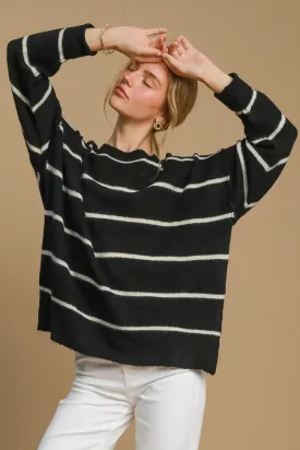 Wanda -Wool Blend Striped Round Neck Sweater -Umgee - Exclusively Online