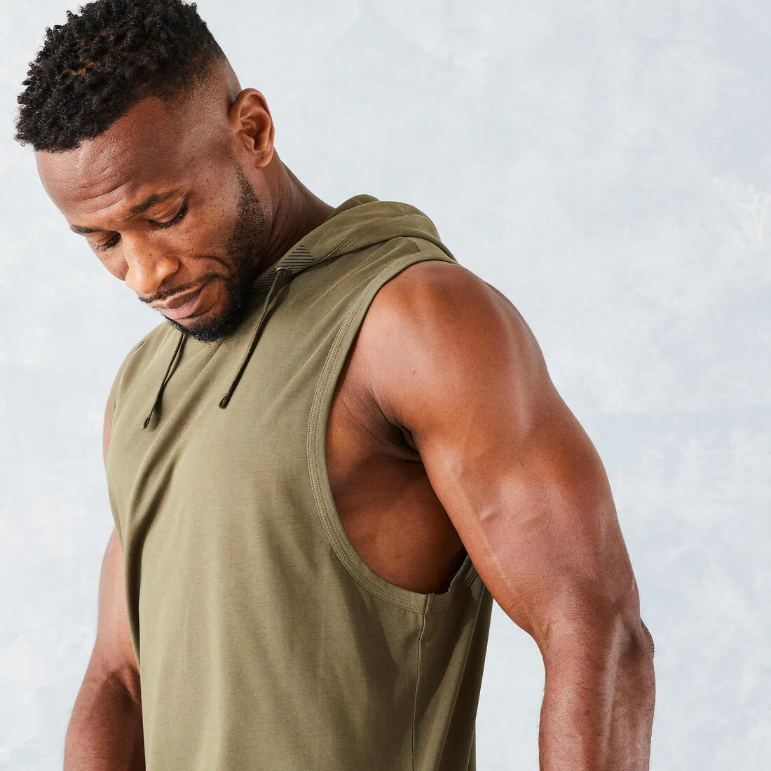 Weight Training Sleeveless Hooded T-Shirt - Khaki