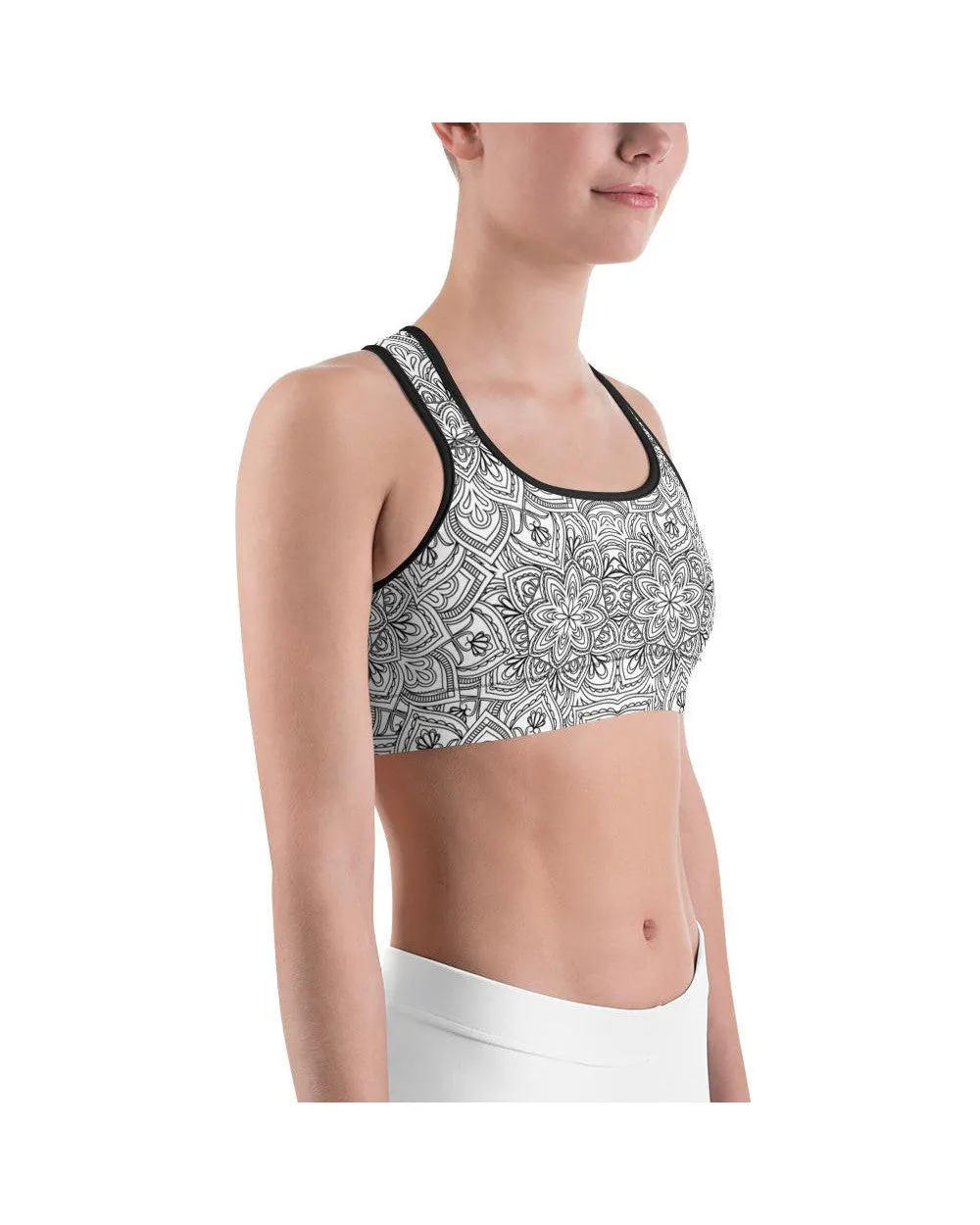 White & Black Mandala Sports Bra