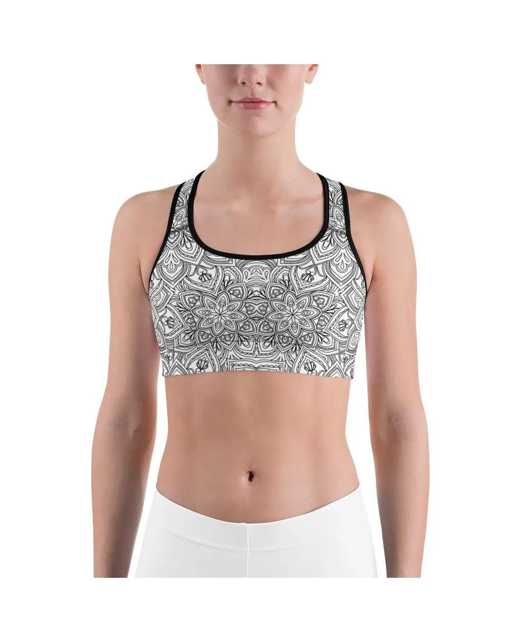 White & Black Mandala Sports Bra