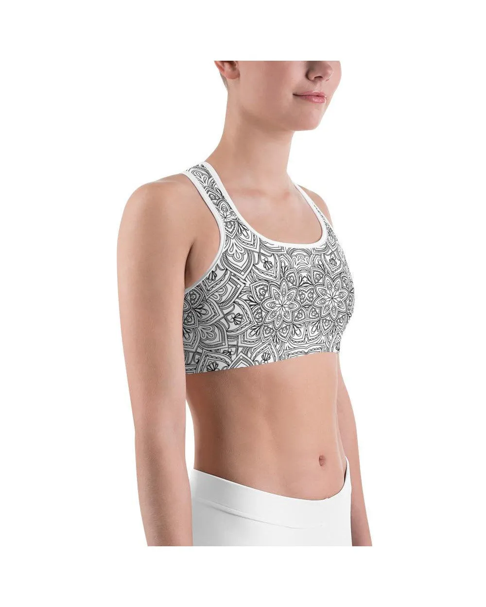 White & Black Mandala Sports Bra