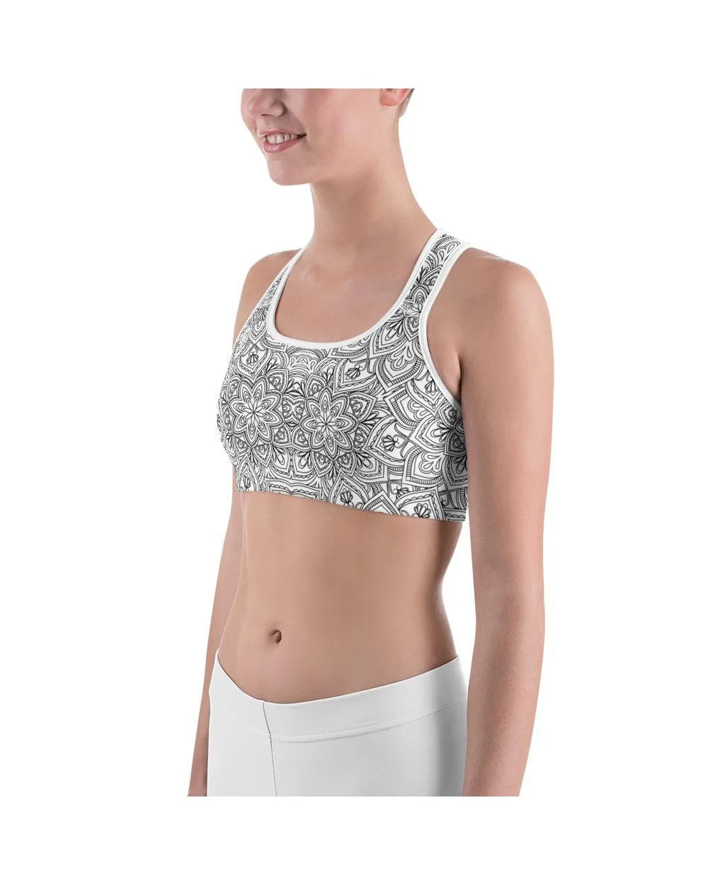 White & Black Mandala Sports Bra