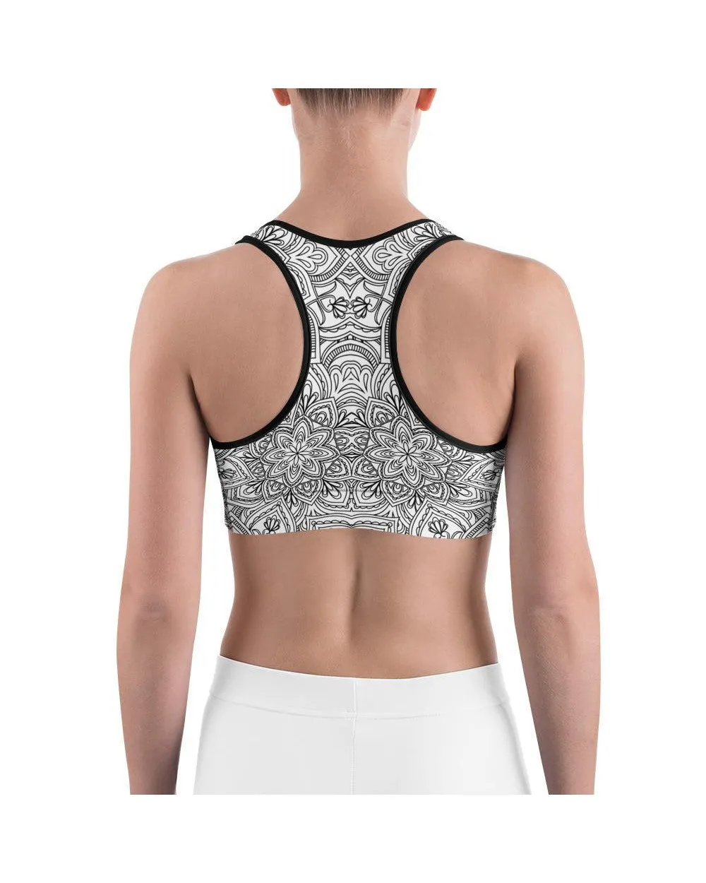 White & Black Mandala Sports Bra