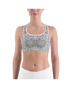 White & Black Mandala Sports Bra