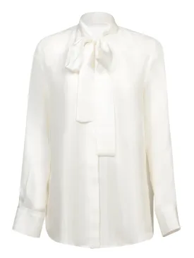 White Silk Twill Bow Shirt