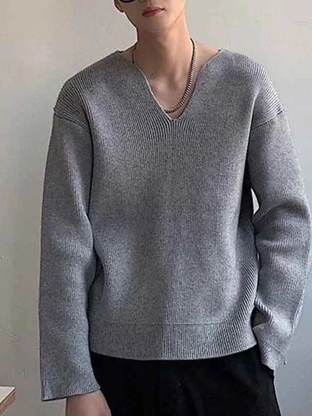 Wiaofellas Men's Pullover Sweater Jumper Jumper Ribbed Knit Regular Knitted Plain V Neck Modern Contemporary Work Daily Wear Clothing Apparel Fall Winter Black White M L XL