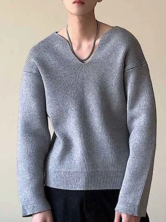 Wiaofellas Men's Pullover Sweater Jumper Jumper Ribbed Knit Regular Knitted Plain V Neck Modern Contemporary Work Daily Wear Clothing Apparel Fall Winter Black White M L XL