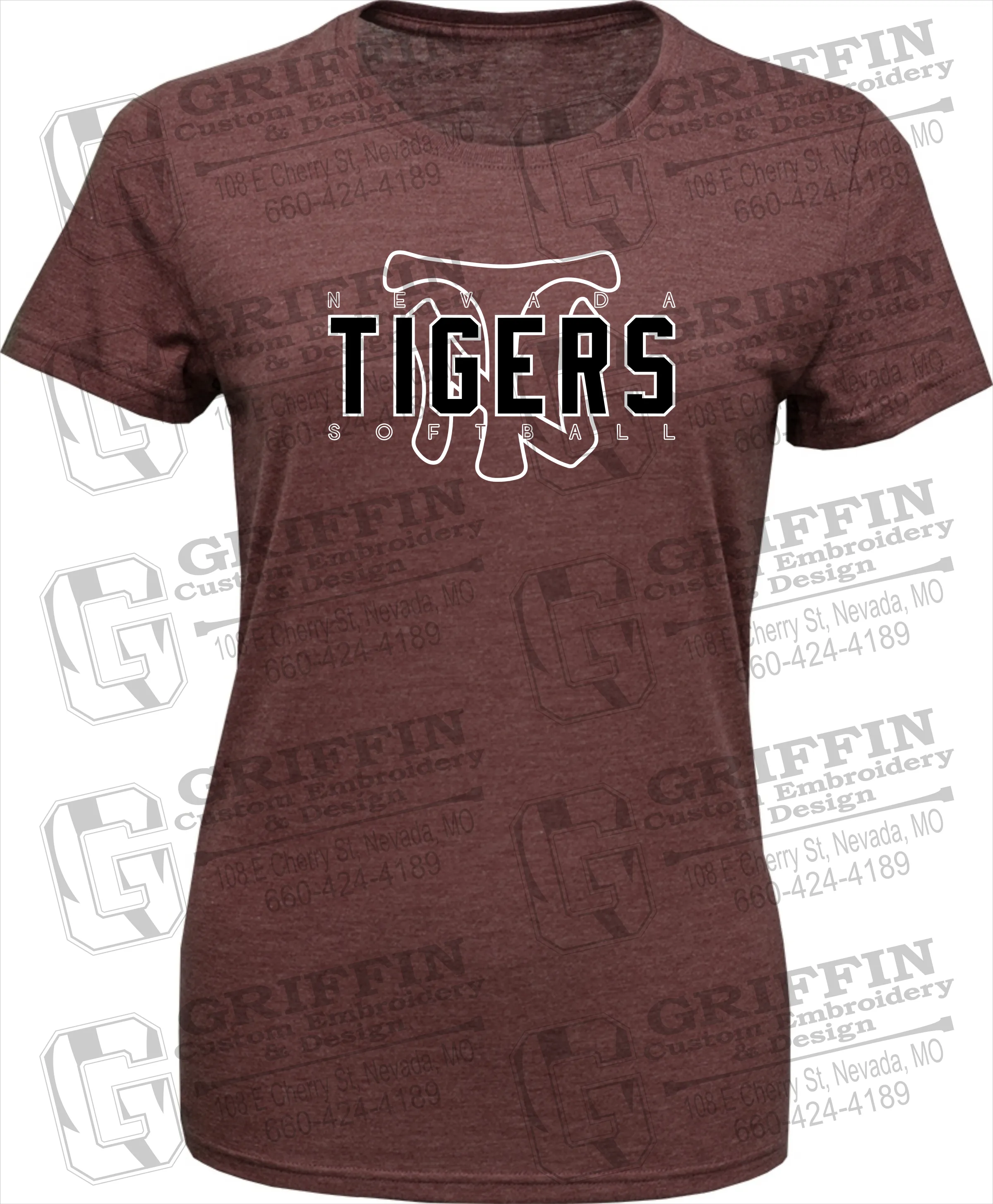 Womens Tri-Blend T-Shirt - Softball - Nevada Tigers 25-K