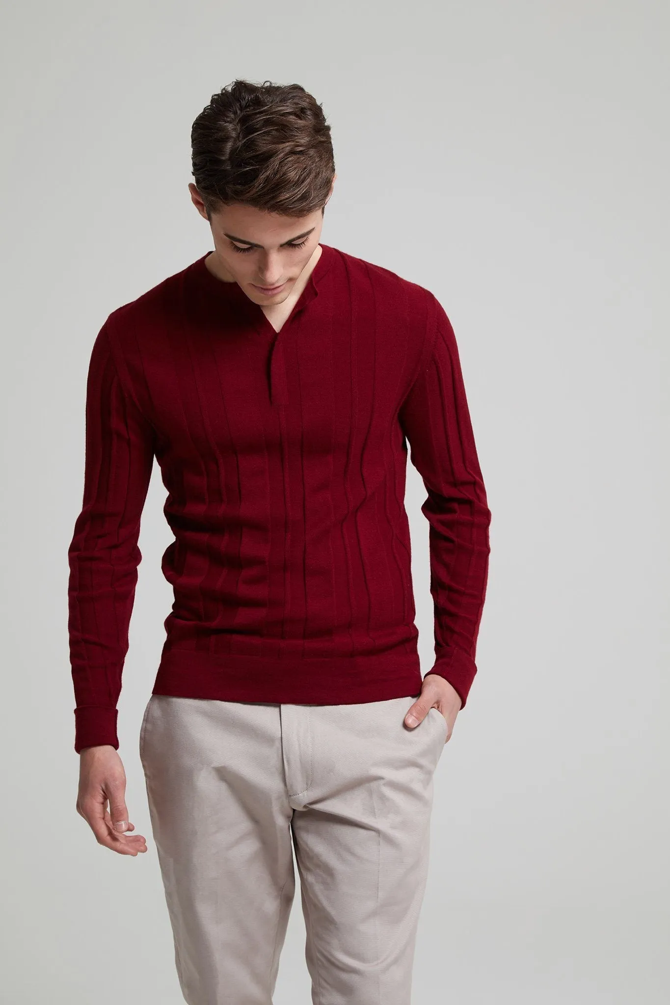 Wool-Cotton Blend Ribbed Sweater