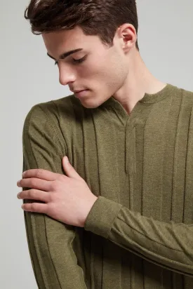 Wool-Cotton Blend Ribbed Sweater