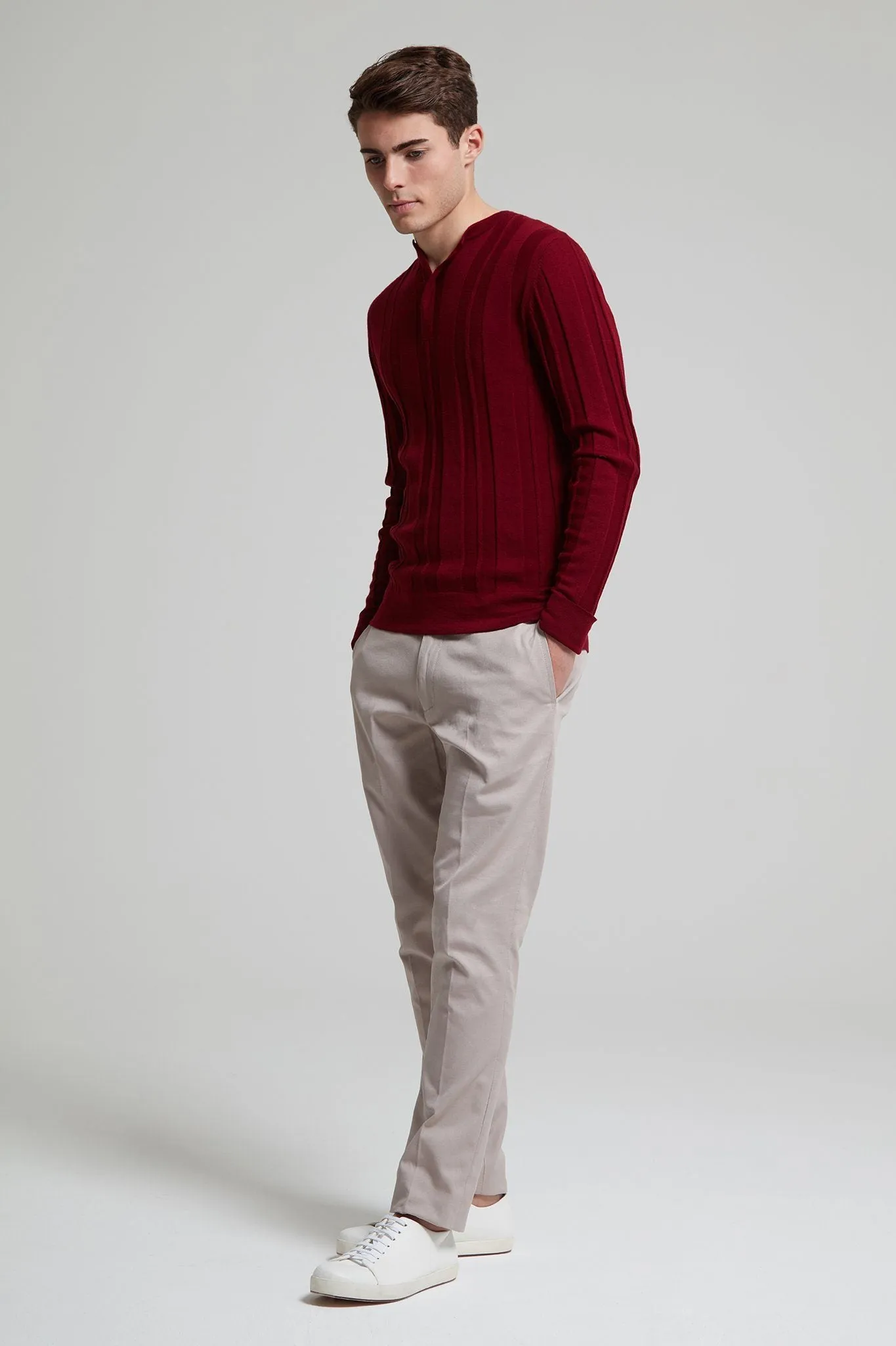 Wool-Cotton Blend Ribbed Sweater