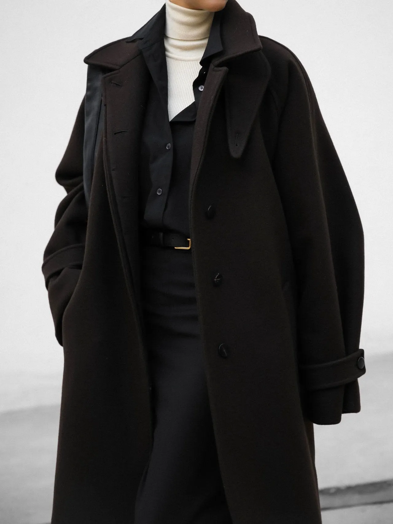 WOOL OVERSIZED HIGH NECK COLLARED BALMACAAN COAT